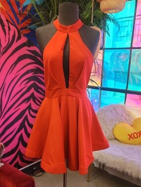 Showpo Orange Keyhole Halter Skater Dress